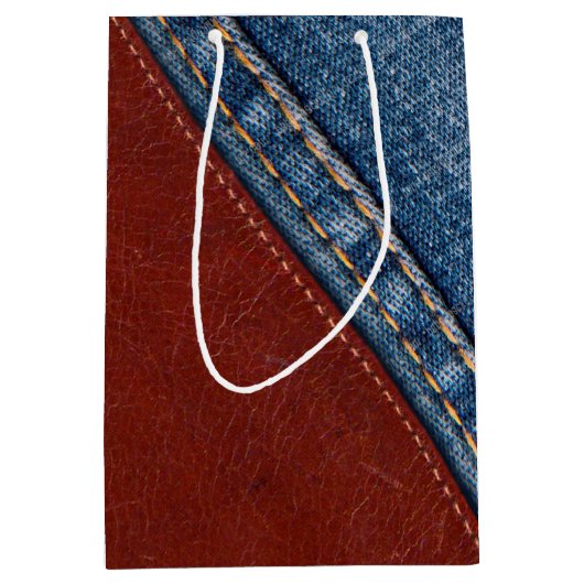 Monogramm-Denim und Leder Mittlere Geschenktüte (Vorderseite)