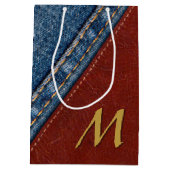 Monogramm-Denim und Leder Mittlere Geschenktüte (Rückseite)
