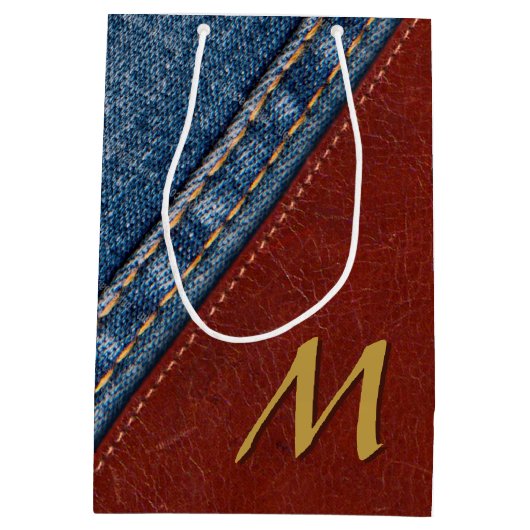 Monogramm-Denim und Leder Mittlere Geschenktüte (Rückseite)