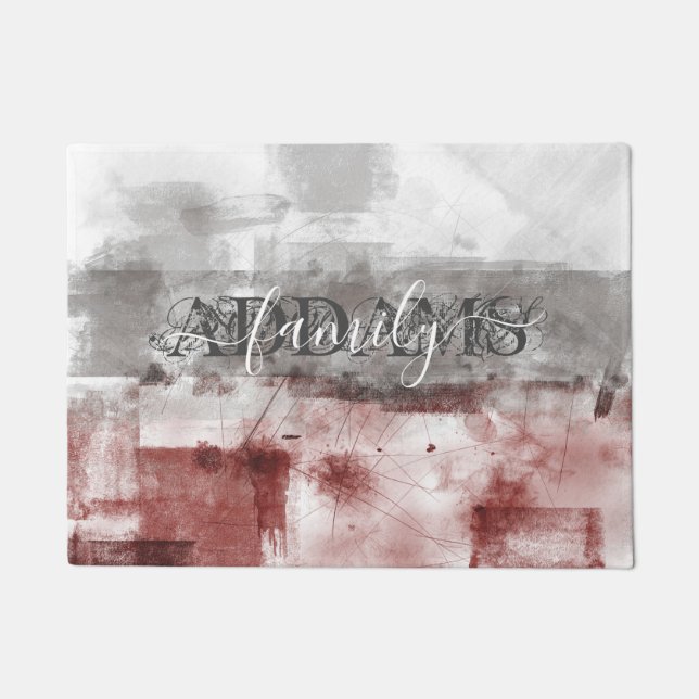 Monogramm der abstrakten Burgund-Grau-Weißen Famil Fußmatte (Vorderseite)