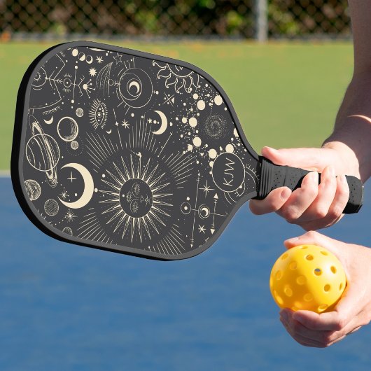 Monogramm der abstrakten Mondphasen Pickleball Schläger