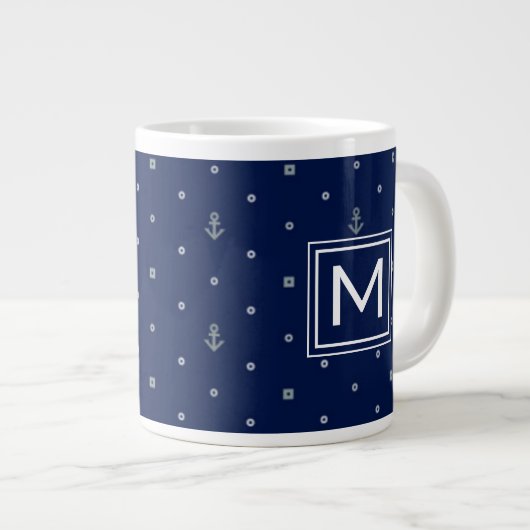 Monogramm der Anker-Tupfen-Pattern| Jumbo-Tasse (Vorderseite Rechts)