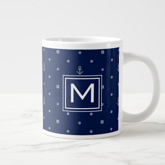 Monogramm der Anker-Tupfen-Pattern| Jumbo-Tasse (Rechts)