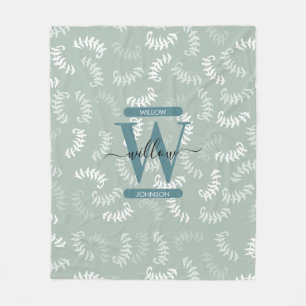 Monogramm der aquamarinen grünen botanischen Blätt Fleecedecke