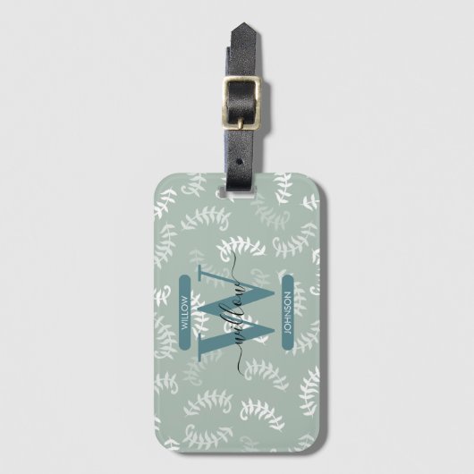 Monogramm der aquamarinen grünen botanischen Blätt Gepäckanhänger (Vorderseite Vertikal)