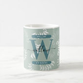 Monogramm der aquamarinen grünen botanischen Blätt Kaffeetasse (Mittel)