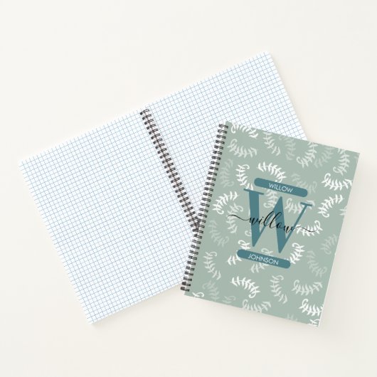 Monogramm der aquamarinen grünen botanischen Blätt Notizblock (Innenseite)