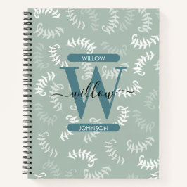 Monogramm der aquamarinen grünen botanischen Blätt Notizblock