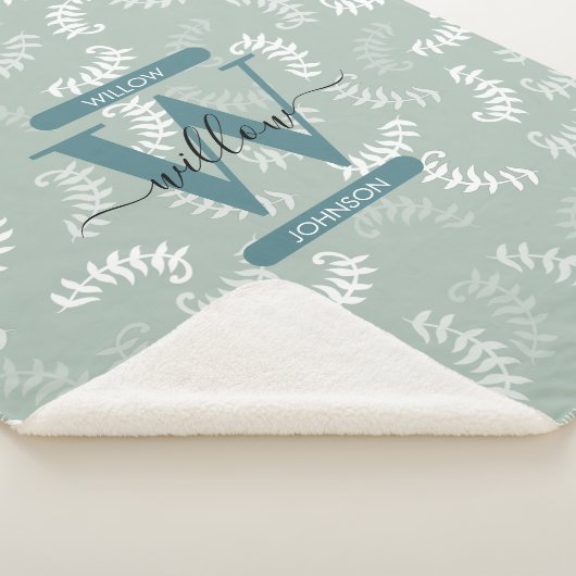 Monogramm der aquamarinen grünen botanischen Blätt Sherpadecke (3/4)