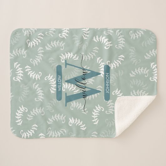 Monogramm der aquamarinen grünen botanischen Blätt Sherpadecke (Vorderseite (Horizontal))