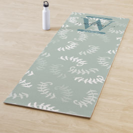 Monogramm der aquamarinen grünen botanischen Blätt Yogamatte