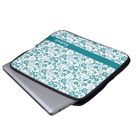 Monogramm der Aquamarinen tropischen Blume Türkis Laptopschutzhülle (Vorne Knopf)