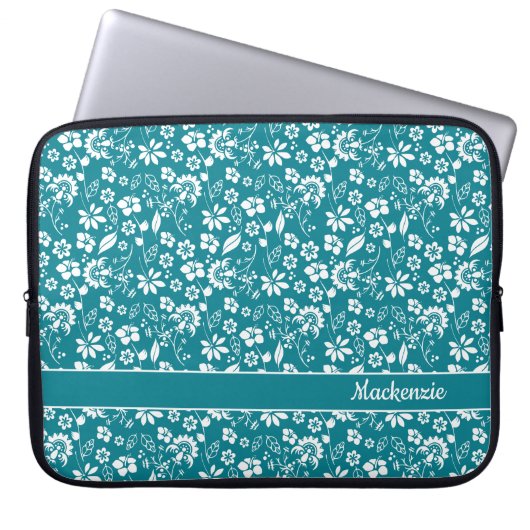 Monogramm der Aquamarinen tropischen Blume Türkis Laptopschutzhülle (Vorderseite)