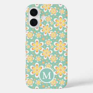 Monogramm der aquamarinen und gelben Blume iPhone 16 Hülle