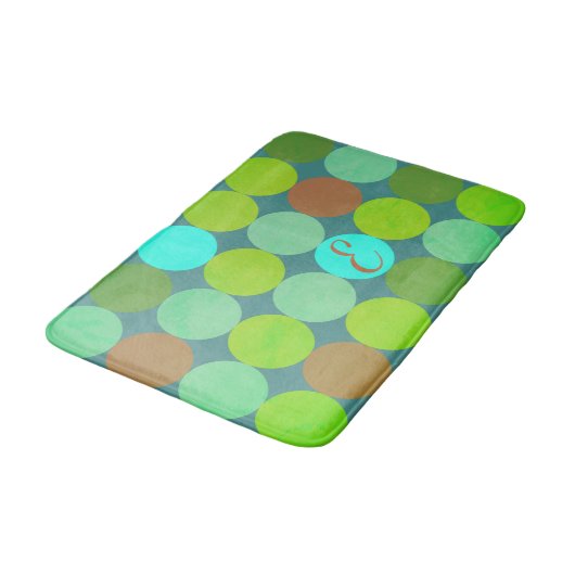 Monogramm der Aquamarinen Zitronen- und Rostkreise Badematte (Schrägansicht)