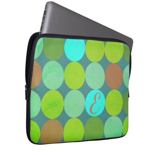 Monogramm der Aquamarinen Zitronen- und Rostkreise Laptopschutzhülle (Vorne Rechts)