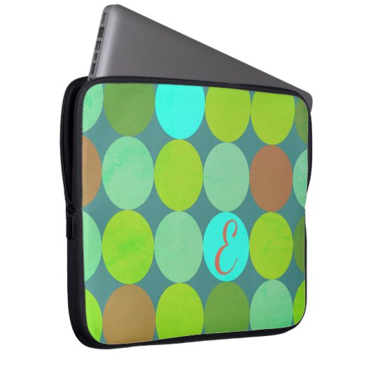 Monogramm der Aquamarinen Zitronen- und Rostkreise Laptopschutzhülle (Vorne Rechts)