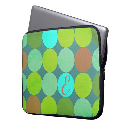 Monogramm der Aquamarinen Zitronen- und Rostkreise Laptopschutzhülle (Vorderseite Links)