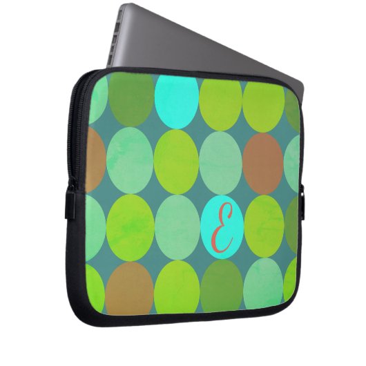 Monogramm der Aquamarinen Zitronen- und Rostkreise Laptopschutzhülle (Vorne Rechts)