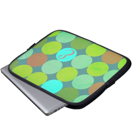 Monogramm der Aquamarinen Zitronen- und Rostkreise Laptopschutzhülle (Vorne Knopf)