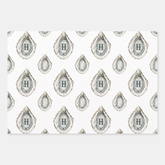 Monogramm der Austern der Wasserfarbe Geschenkpapier Set (Vorderseite)