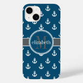 Monogramm der blauen Anker des weißen Schiffes Case-Mate iPhone Hülle (Rückseite)