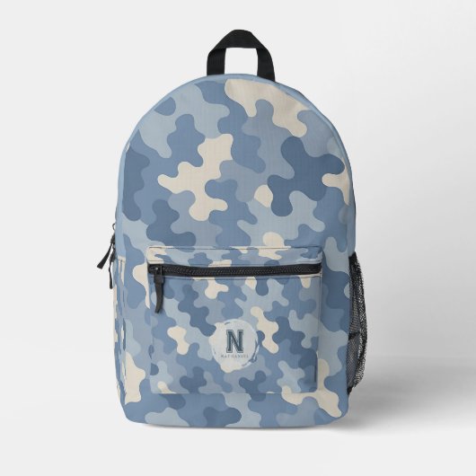 Monogramm der blauen Camouflage Bedruckter Rucksack (Vorderseite)