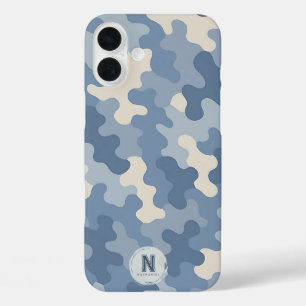 Monogramm der blauen Camouflage iPhone 16 Plus Hülle