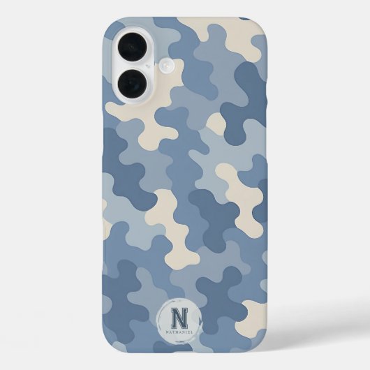 Monogramm der blauen Camouflage Case-Mate iPhone Hülle (Rückseite)