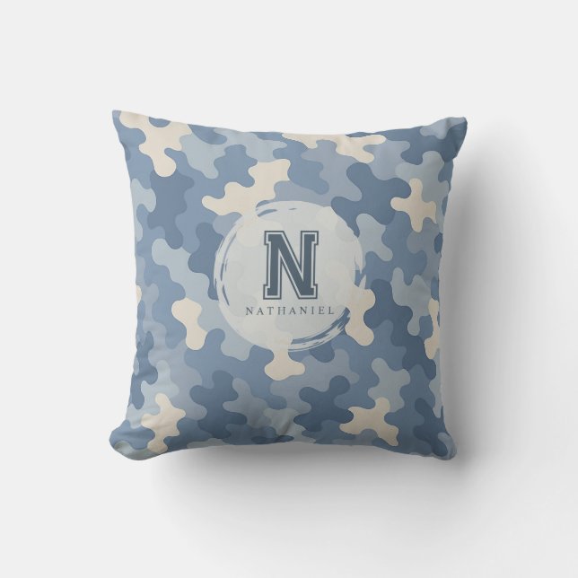 Monogramm der blauen Camouflage Kissen (Vorderseite)