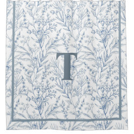 Monogramm der blauen Hütte Duschvorhang