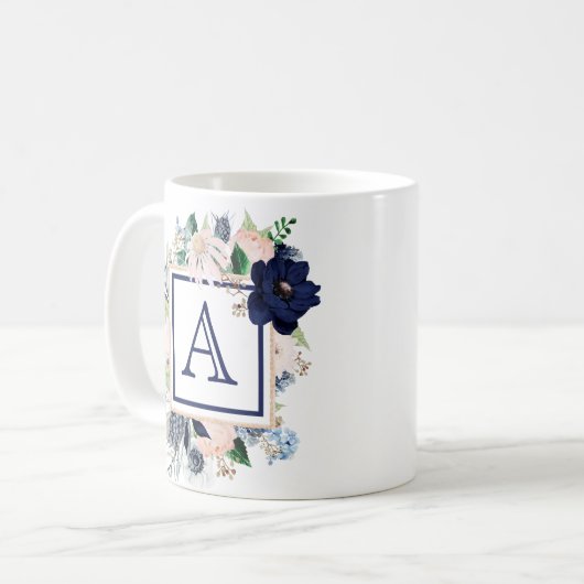 Monogramm der blauen Rose Kaffeetasse (Vorderseite Links)