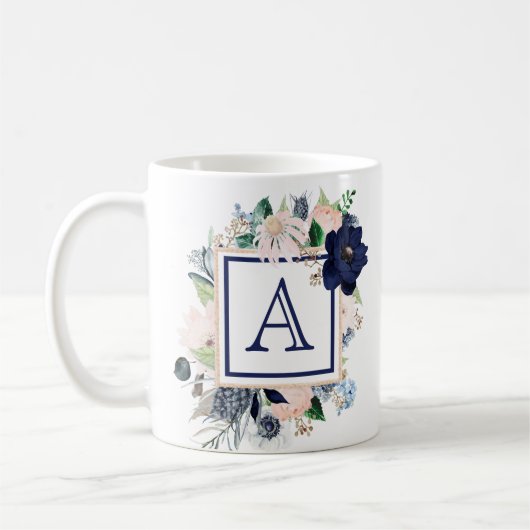 Monogramm der blauen Rose Kaffeetasse (Links)