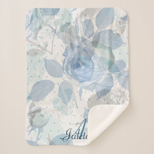 Monogramm der blauen Rose Sherpadecke (Vorderseite)