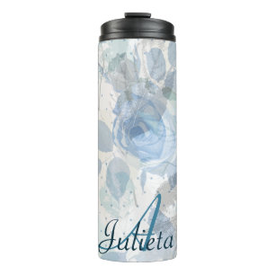 Monogramm der blauen Rose Thermosbecher