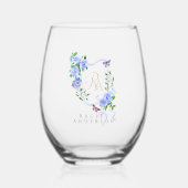 Monogramm der blauen Rose Weinglas Ohne Stiel (Vorderseite)