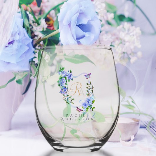 Monogramm der blauen Rose Weinglas Ohne Stiel