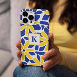 Monogramm der blauen und gelben Blume Case-Mate iPhone Hülle