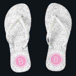 Monogramm der blauen und rosa Damaskus Badesandalen<br><div class="desc">Maßgeschneiderte,  bedruckte Flop-Sandalen mit einem eleganten,  floralen Damastmuster und einem eigenen Monogramm oder einem anderen Text in einem Kreissaal. Klicken Sie auf Anpassen,  um Schriftart und Farben zu ändern oder eigene Bilder hinzuzufügen,  um ein einzigartiges Design zu erstellen!</div>