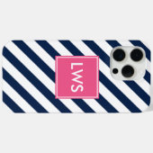 Monogramm der blauen und rosa Diagonalstreifen Case-Mate iPhone Hülle (Rückseite (Horizontal))