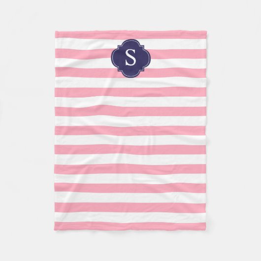 Monogramm der blauen und rosa Streifen Fleecedecke (Vorderseite)