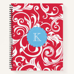 Monogramm der blauen und roten Blätter Notizbuch