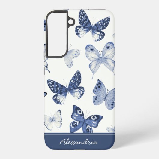 Monogramm der blauen und weißen Butterfly Samsung Galaxy Hülle (Rückseite)