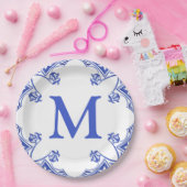 Monogramm der blauen und weißen Floral Pappteller (Party)