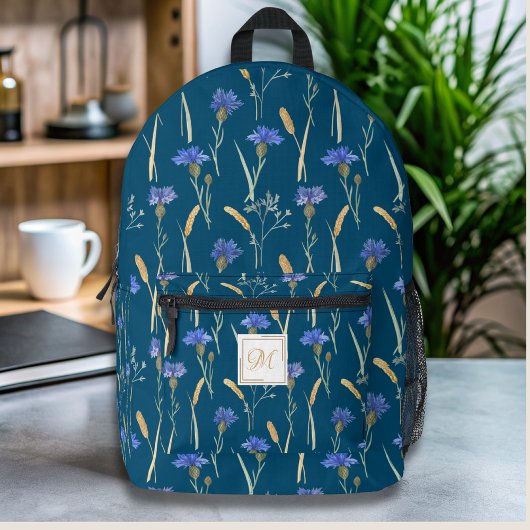 Monogramm der blauen Wildblume Bedruckter Rucksack