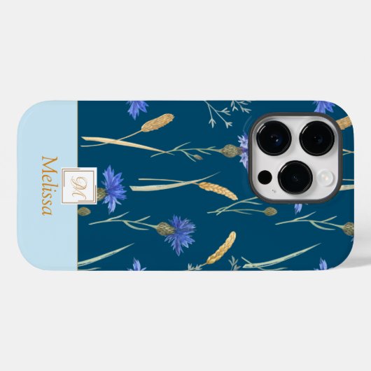 Monogramm der blauen Wildblume Case-Mate iPhone Hülle (Rückseite (Horizontal))