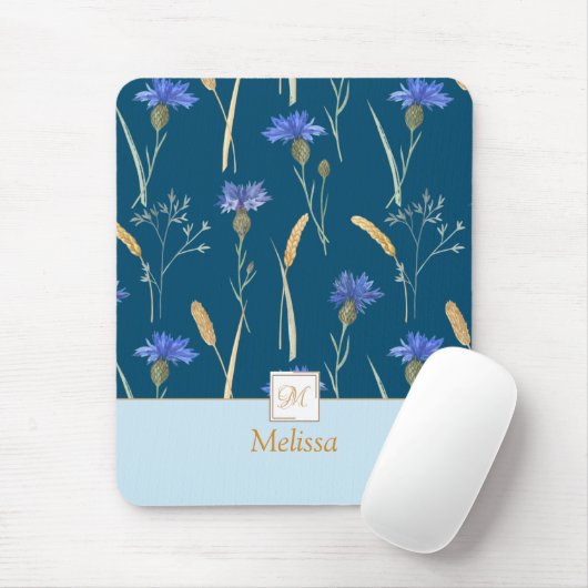 Monogramm der blauen Wildblume Mousepad (Mit Mouse)