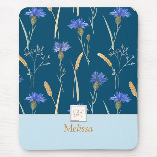 Monogramm der blauen Wildblume Mousepad (Vorne)