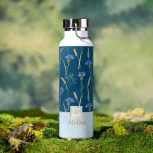 Monogramm der blauen Wildblume Trinkflasche