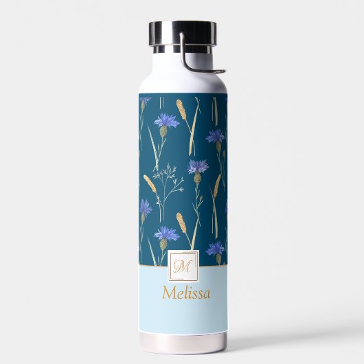 Monogramm der blauen Wildblume Trinkflasche (Links)